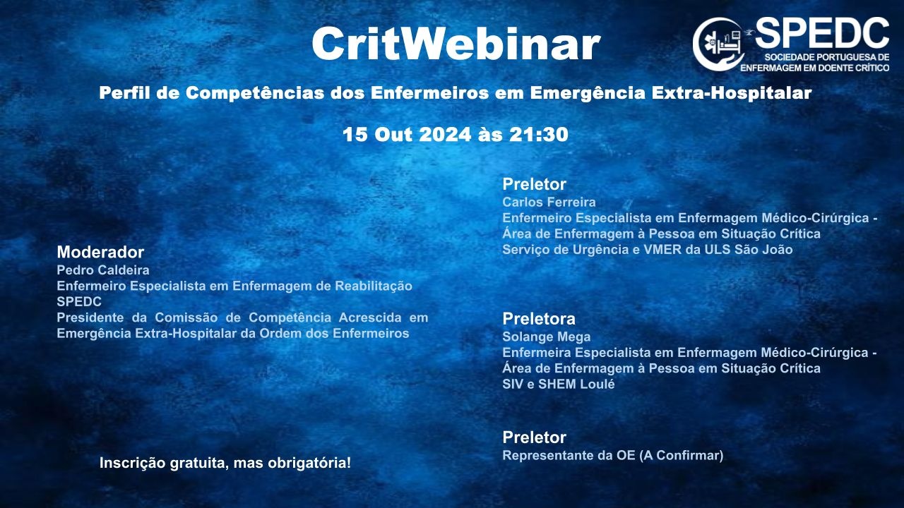 CritWebinar - Perfil de Competências dos Enfermeiros em Emergência Extra-Hospitalar